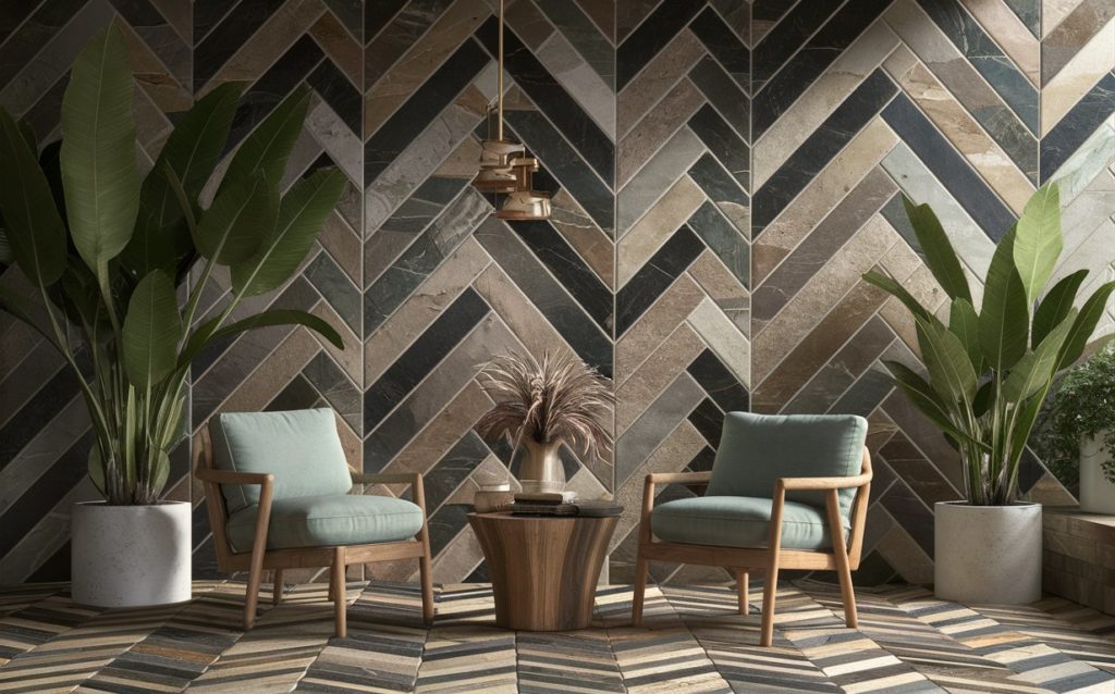 Trapezoid-shaped tiles for wall cladding
